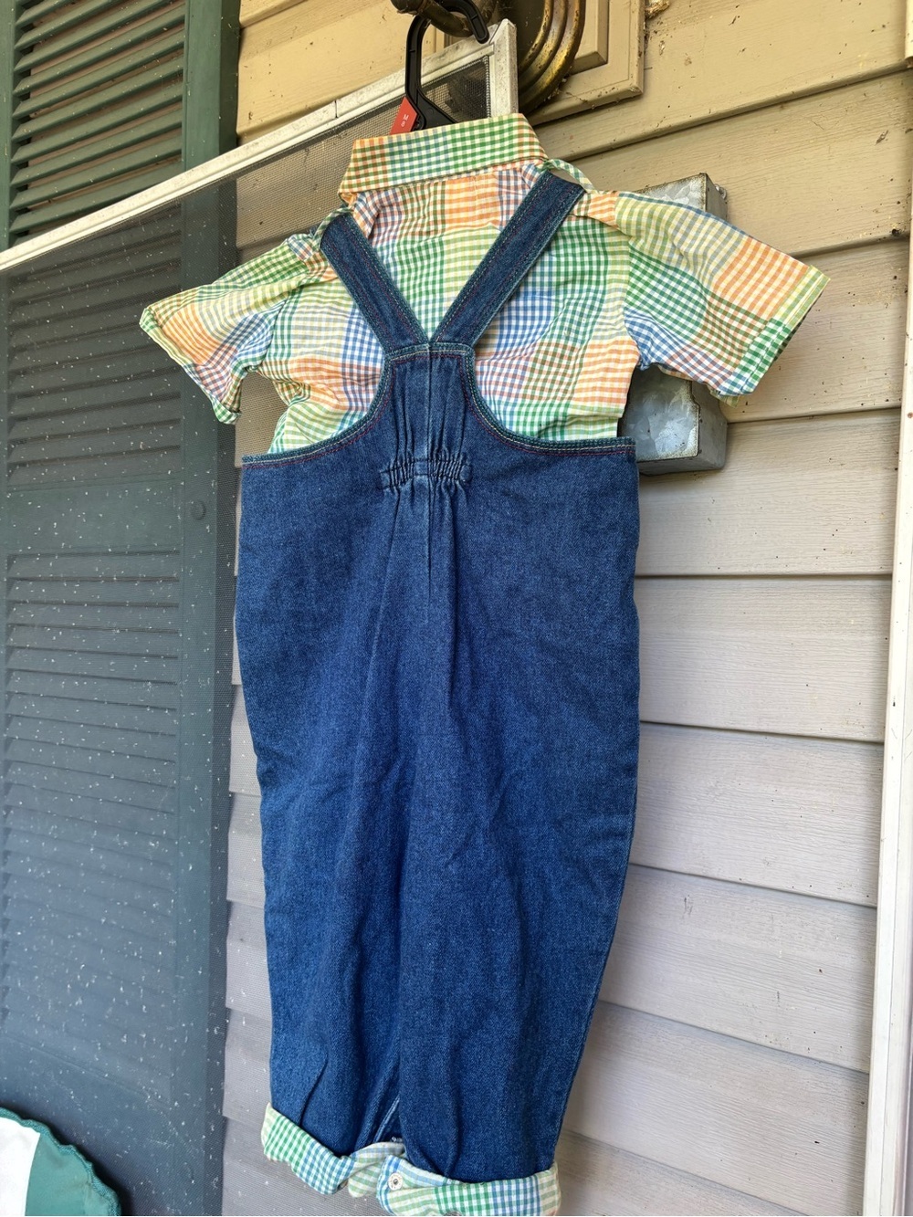 OshKosh B'gosh Blue Denim Overalls with Multicolor Buttons - Picture 4 of 11